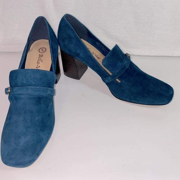 Bella Vita Ashton Square Toe Blue Suede Block heel Pumps - Picture 1 of 9